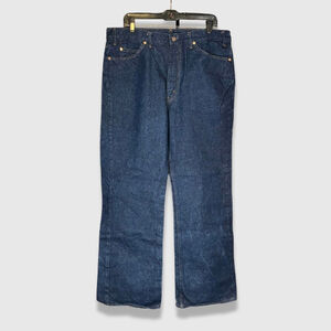 Vintage JCPenney Raw Denim Jeans Plain Pockets Straight Leg Fit Navy Blue 38x31